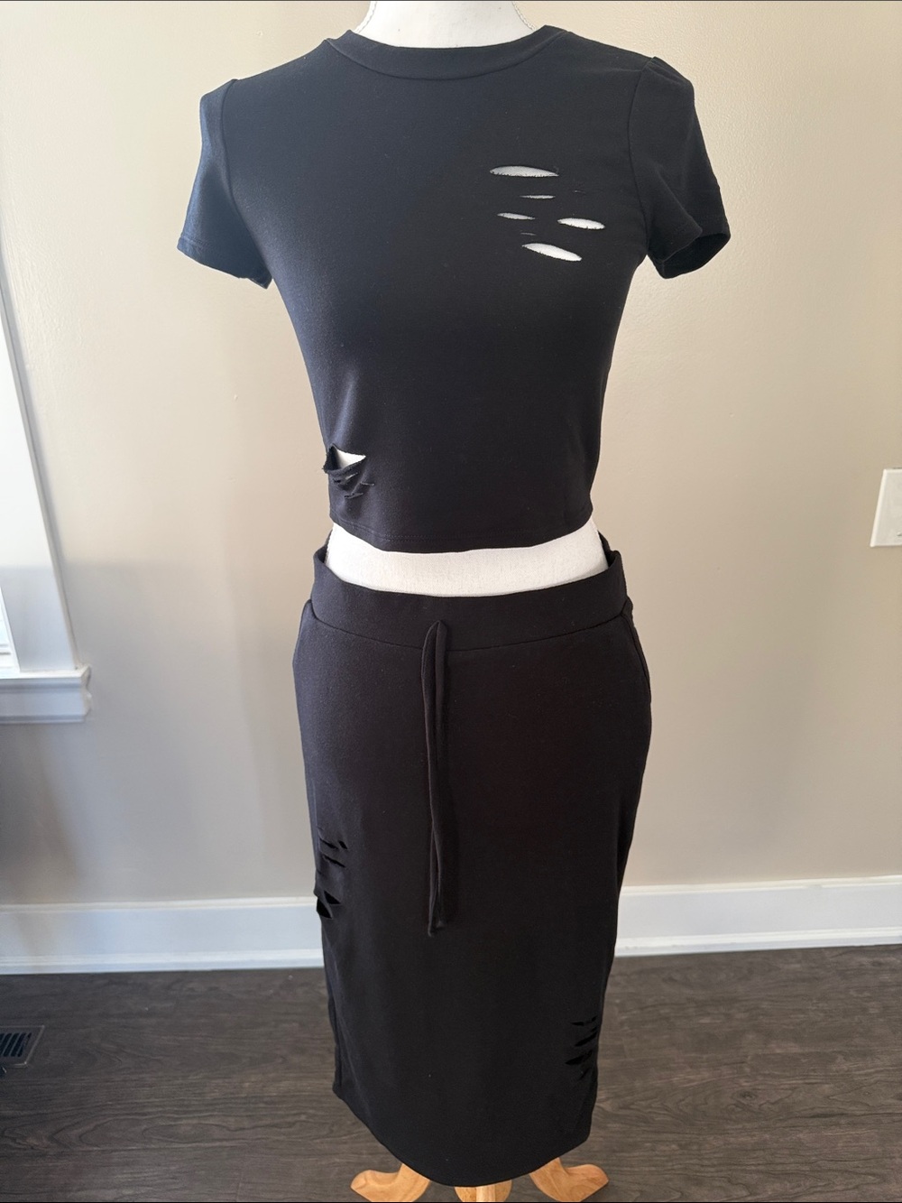Fashion Nova Black Distressed Pencil Skirt Set